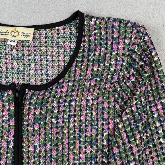 Paola Poggi Italy Knit Jacket Women’s 34 Multicolor Long Sleeve Round Neck - Picture 2 of 16